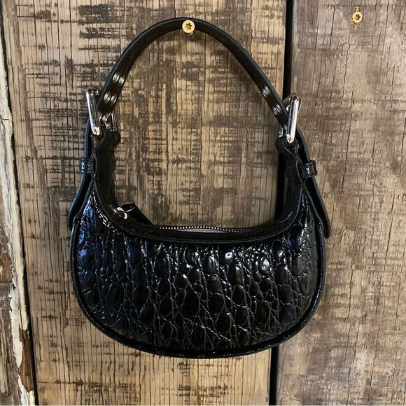 NEW By Far Soho Circular Mini Shoulder Bag Black crocodile purse silver Y2K $570 - Picture 11 of 14